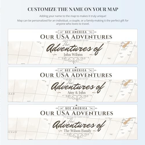 Image of IPIC - Framed Vintage World Map Canvas Wall Art, Personalized Push Pin Travel Map with Name and Message to Track Travels, Oversized Pinnable Wall Decor for Home, Office, Study or RV