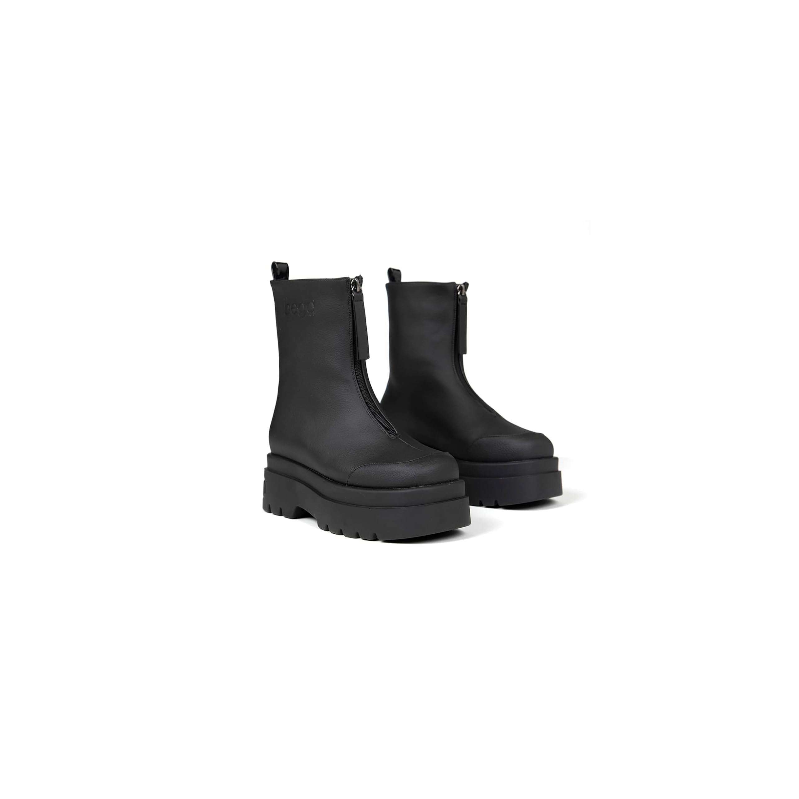 bego Womens Platform Ankle Boots Chunky Chelsea Short Fall Boots Front Zipper Combat Boots Casual Vegan Leather Boots