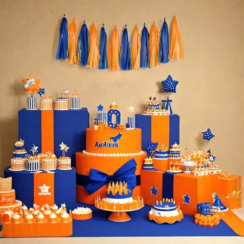 Image of Orange and Blue Tassel Garland Banner Paper Tassels for Party Decorations,Pack of 20