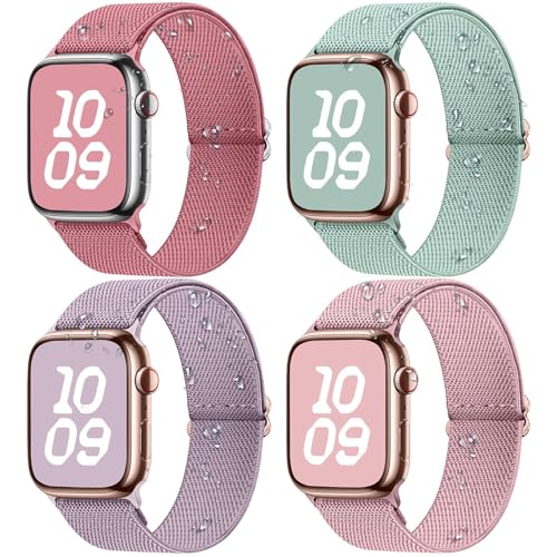 Fullmosa 4 Pack Correa Resistente al Agua Compatible con Apple Watch 40mm 41mm 38mm 42mm(S11 S10), Correa Nylon Elástico Deportiva para iWatch Se 3/2/1 Series 11 10 9 8 7 6 5 4 3 2 1 Para Mujer Hombre