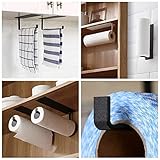 Kitchen Roll Holder Paper Holders Towel Rack Carbon Steel Self Adhesive Under Cabinet Wall Mounted Non Drilling Foil Cling Film Dispenser for Bathroom,Refrigerator,Sink,Toilet Paper Storage(black) - Image 5