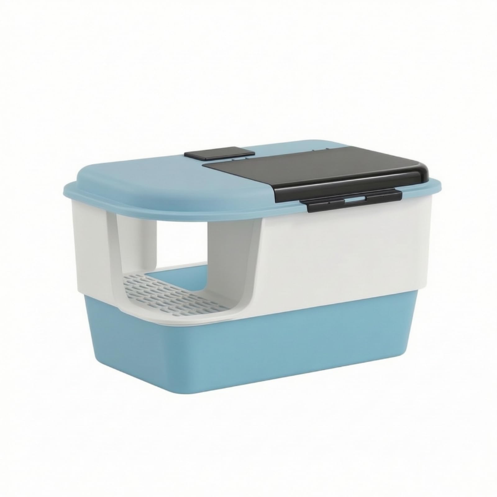 rockible Arenero con Pasillo Antidispersión Arenero Cerrado Amplio Caja con Tapa para Gatos, Azul Y Blanco