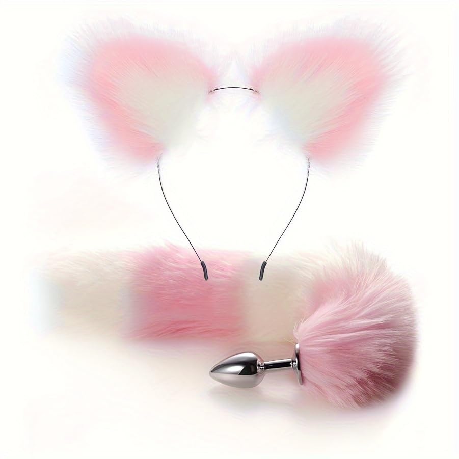 Fox Costume Set for Adults: Sexy Faux Fur Fox Tail Plug, Ears Headband, and Adjustable Hairband – Perfect for Cosplay, Roleplay, and Fancy Dress