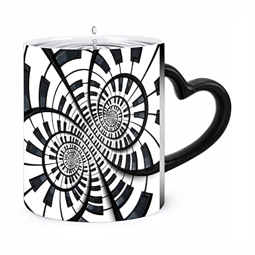 ピアノキーボードの渦 マグカップ 色が変わる コーヒーカップ セラミック 陶器 330ml マジック 星空 熱に強い 軽量 繰り返し使用 オフィスのティーカップ 寮 かわいい プレゼント