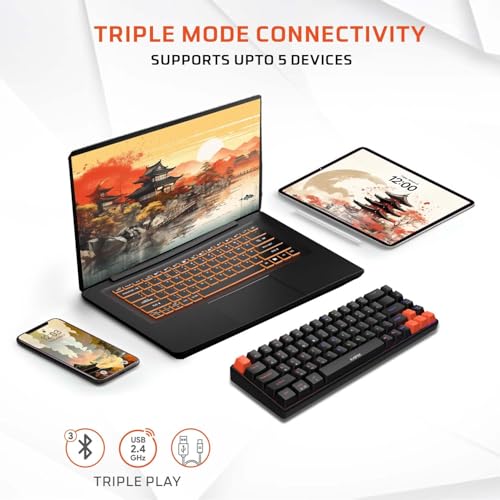 Image of EvoFox Katana S Mini Mechanical Keyboards Wireless | Tri-Mode (3X BT, 2.4GHz & Wired) Connectivity | Hot-Swappable Red Switches | 68-Key Compact | Rainbow Backlight | Rechargeable Battery