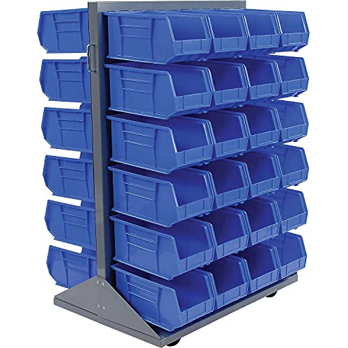 Global Industrial Double-Sided Mobile Rack with (48) Blue Bins, 36x25-1/2x55