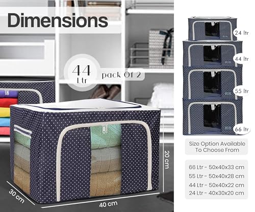 Image of Yellow Weaves Foldable Cloth Storage Box /Wardrobe Organizer - 44 LTR, 2 piece, Blue