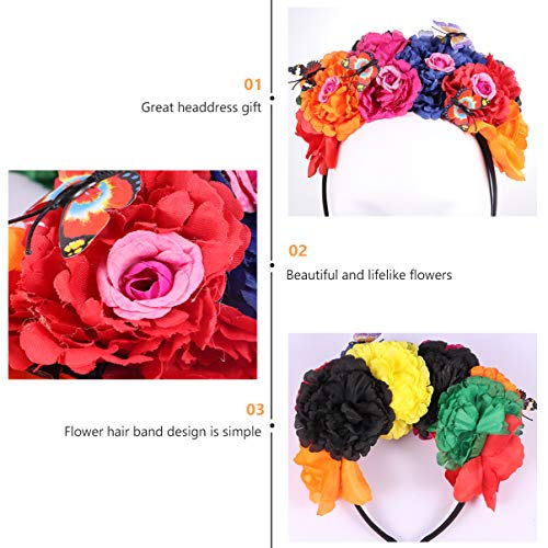 FRCOLOR Flower Crown Headband Rose Headband Plastic Floral Headwear Garland Floral Wreath Headpiece Colorful for Halloween Girls Ladies Women Ornaments - Image 4