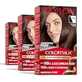 Revlon ColorSilk with Bond Repair Complex, Brown Permanent Hair Color, 100% Gray Coverage, Ammonia Free Hair Dye, Vegan Keratin, 33 Dark Soft Brown (Pack of 3)