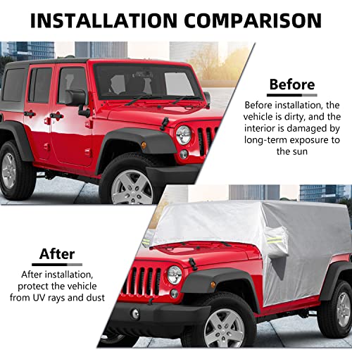 Image of RAZPOY for Jeep Car Cover Waterproof All Weather Protection, Car Rain Sunshade Snow UV Cover Exterior Accessories for Jeep Wrangler JK JL 2007-2022, 4-Door