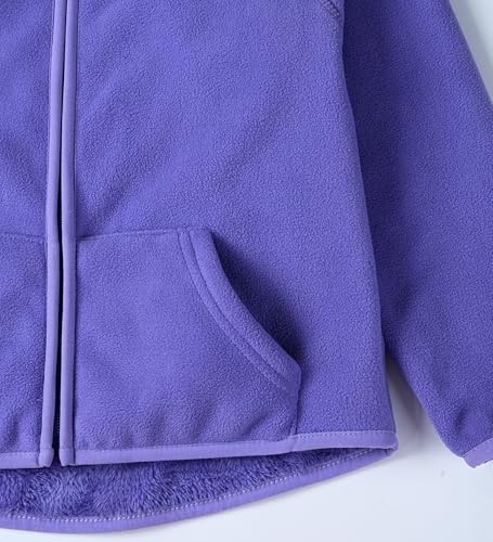 Image of Boys Girls Polar Fleece Jacket with Hood Toddler Coat 2-12 Years | Soft Full Sherpa Fleece Lining, Anti-Pilling, Mid-Weight, Easy Zip-Up, Hooded Design, Hand-Warm Pockets, Elastic Cuffs & Hem