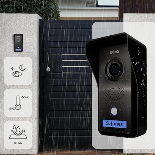 EURA VDP-76A3 Alpha Video-Türsprechanlage Gegensprechanlage 4 Draht, 7-Zoll-Farbmonitor, RFID, 2 Eingänge, Schwarz