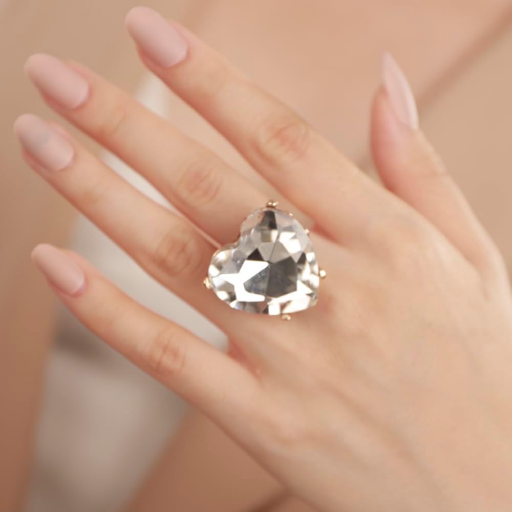 Aimimier Big Heart-Shaped Ring for Women Artificial Crystal Rhinestone Band Rings - Image 2