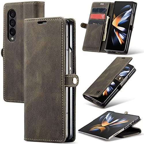 Housse Samsung Z Fold 4 en cuir PU vintage marron, style folio flip haut de gamme