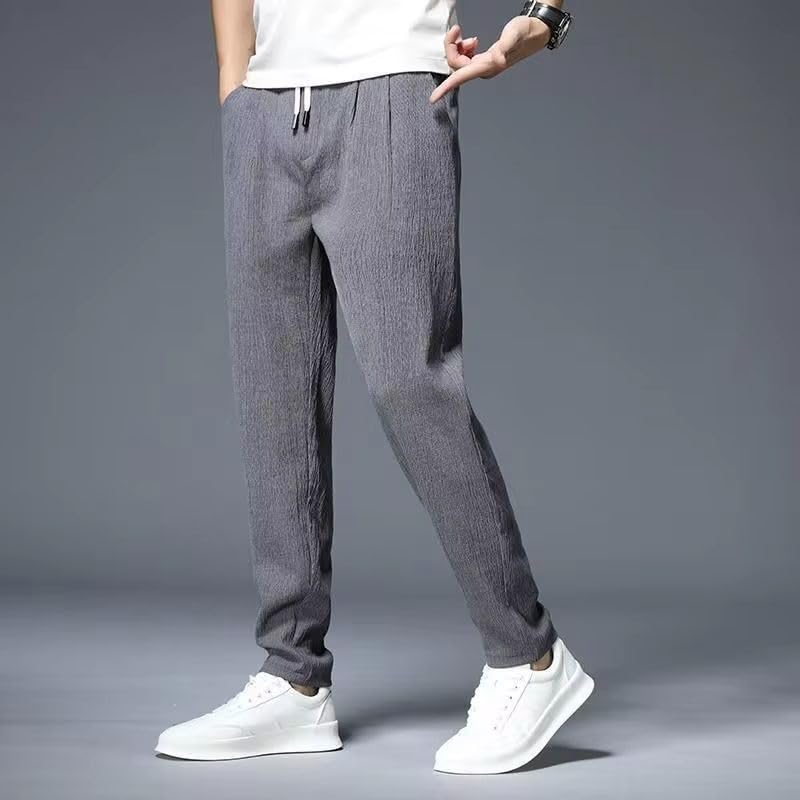 Pantalon jambe droite ample WOLONG à cordon de serrage et taille basse