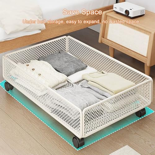 Contenitore sotto il letto con ruote, organizer per scarpe con cassetto in metallo, contenitore con rete traspirante per letto, divano e scrivania