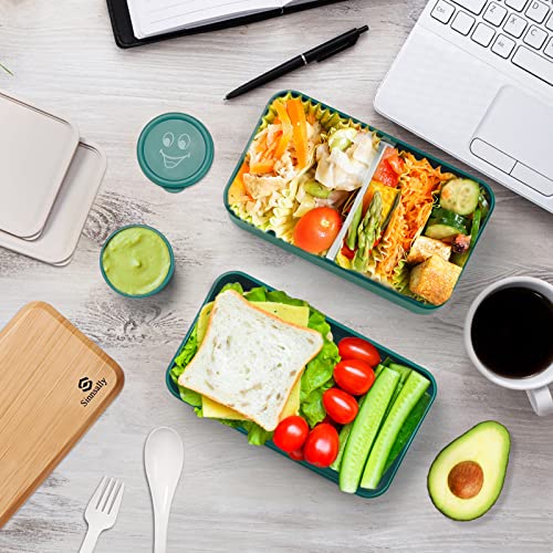 Image of Sinnsally Bento Box Adult Lunch Box,Stackable Japanese Bento Lunch Box Containers for Women /Men with Compartments(47oz),Lunch Containers with Utensil Set,Leak-Proof Lunchbox,Rectangle(Nordic Green)