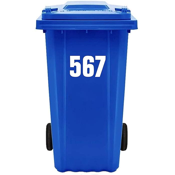 Buy Pack of 4 Wheelie bin Numbers ( 1 to 999 ) White bin Numbers 17cm