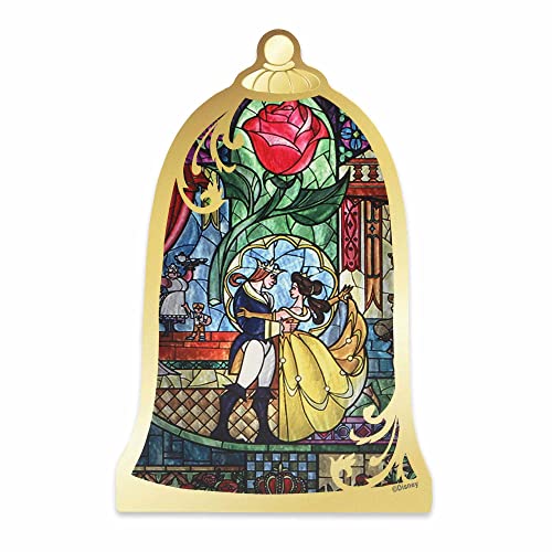 Image of Disney Beauty and The Beast Stained Glass Shelf Sitter Decor | Chunky Wood Tabletop Decoration Featuring Belle and the Beast