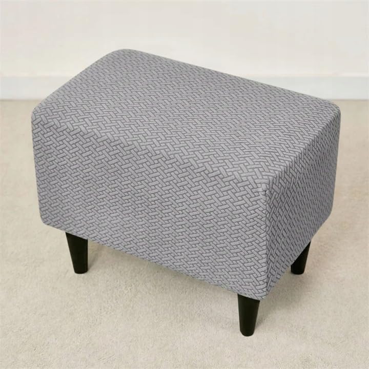 Produktbild von Domidekor Ottoman Schonbezug – Polsterhocker Überzug – Hockerbezug Dunkelblau - Hocker Bezug Wohnzimmer - Waschbar Hockerabdeckung Elastisch Velour Schmutzabweisend - Jacquard Fischgrät - Oeko-Tex 100