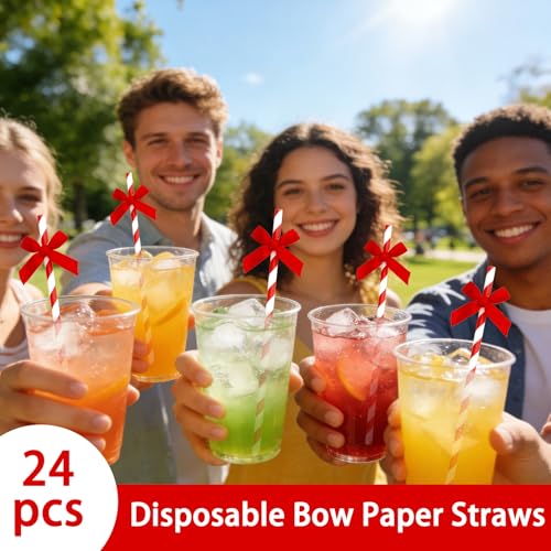 24 pitillos de papel rojo con moño, 7.7 pulg miniatura 4