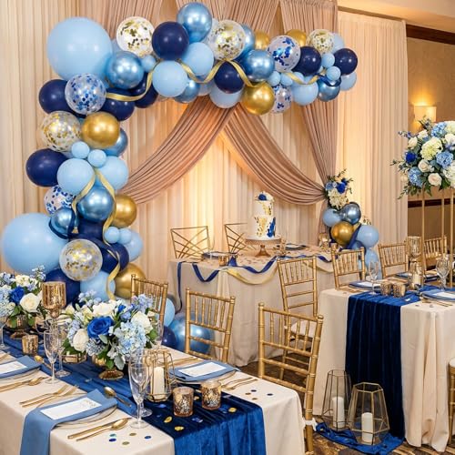 Image of RUBFAC Navy Blue Gold Balloon, Party Balloons Pastel Blue Metallic Confetti for Birthday Wedding Bridal Baby Shower Graduation Party Supplies, 65pcs 12 Inches