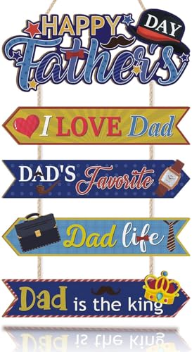 IARTTOP Happy Father's Day Wooden Hanging Sign I Love Dad Dad Life Dad is The King Wall Decor for...