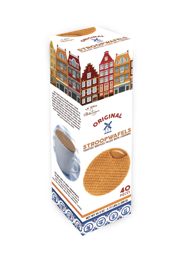 Le Chic Patissier Original Stroopwafels Toasted Waffles Filled with Caramel 2.78 lb Each Box 40 Waffels ( 10 Packed )