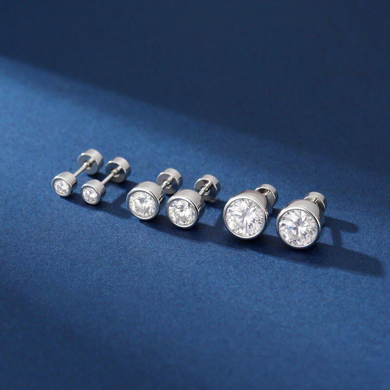 MOOSEA 0.2-2ct Moissanite Flat Back Earrings, Moissanite Earrings Screw Back, 925 Sterling Silver Earring for Women Men - Image 7