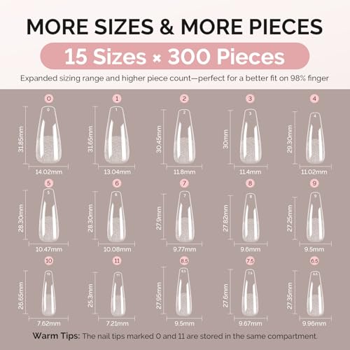 Image of MelodySusie Long Coffin X Nail Tips - 300Pcs 15 Sizes Clear Acrylic, Half Matte Full Cover Press on Nails for DIY Extension & Salon Use,Pre-Shaped for Long-Lasting Manicure