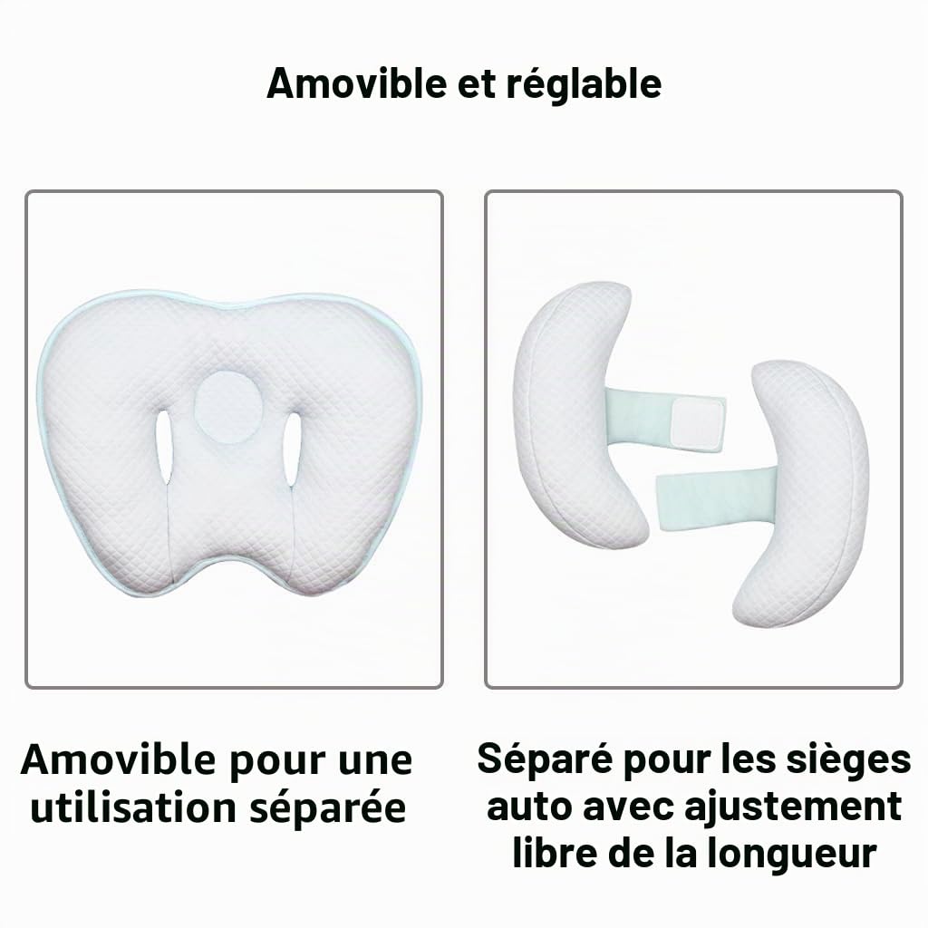 Oreiller de voyage 2 en 1 pour bébé, forme de banane, réglable pour bébé et nourrissons, support de cou et de tête, coussin de siège de voiture pour 3 à 12 mois, bleu