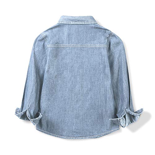 Ochenta Boys Denim Button Down Shirt Long Sleeve Kids Casual Cowboy Chambray Top Jeans Clothes Light Blue Tag 160-11 Years #TOP1