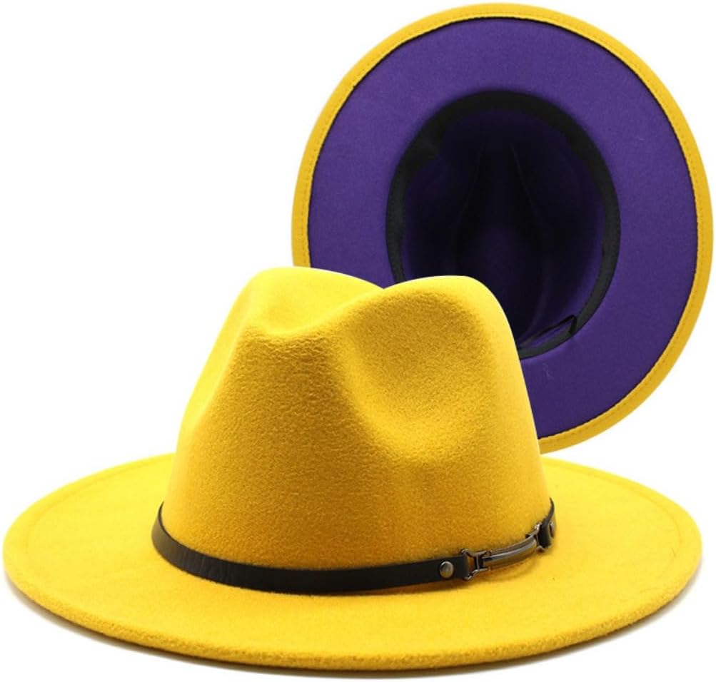 Two-Tone Wool Felt Fedora Hat, Orange to Black Gradient, Wide Brim with Pearl Band, Classic Style for Men