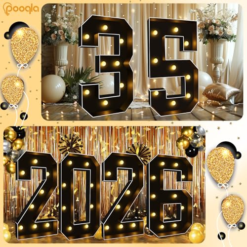 Image of Pooqla 3FT Marquee Light Up Numbers 7 for 7th 70th Birthday Decorations | Black LED Marquee Numbers Party Backdrop, 3 Feet Large Mosaic Numbers 7th 17th 70th Anniversary Birthday Gift for Boys Men