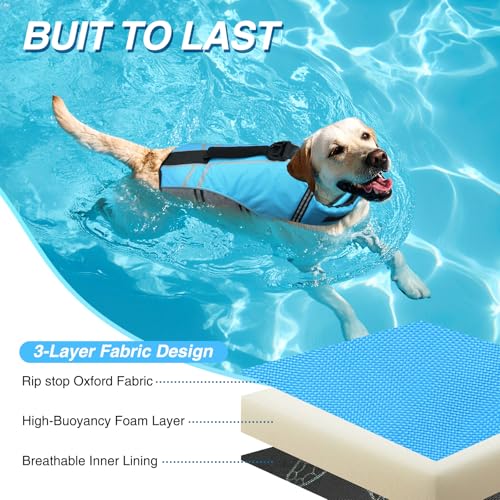 VIVAGLORY Sports Style Hundeschwimmweste, Rettungswesten Für Hunde Bootfahren, Auftrieb & Schwimmhilfe, Schwimmweste, S, Blau