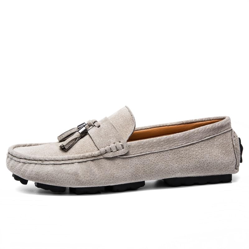 Mens Loafers Shoe Round Toe Solid Color with Tassel Suede Vamp Driving Loafers Resistant Flat Heel Anti-Slip Walking Slip On2