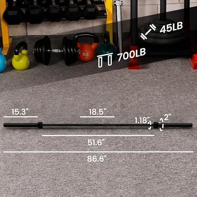 Olympic Barbell Bar for Power Lifting and Weightlifting, 700 Pound Capacity, 2 Inch Diameter