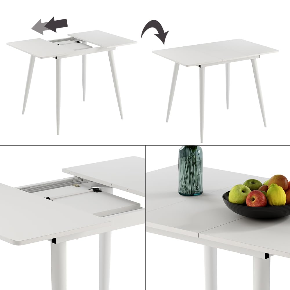 Vicco Mesa de Comedor Beaver, Blanco, 80-110 x 70 cm | Extensible, para uso flexible como mesa de comedor o de trabajo