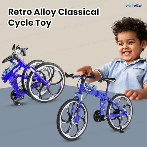 Image of FunBlast Vintage Mini Metal Bicycle - 1:8 Die-Cast Realistic Mount Bike Model, Retro Alloy Classical Cycle Toy for Desktop Ornament, Home Decor, Scene Model (Blue)
