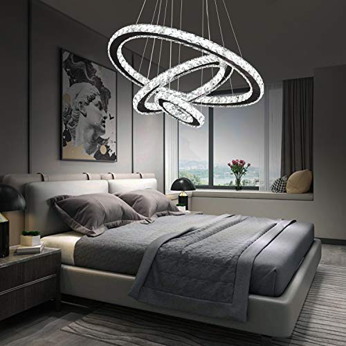 Arxeel Modern Crystal Chandelier, Contemporary Led Ceiling Lights Fixtures Pendant Lighting for Living Room Bedroom Restaurant Porch Dining Room (3 Rings,Dia 23.6"+15.7"+7.9")