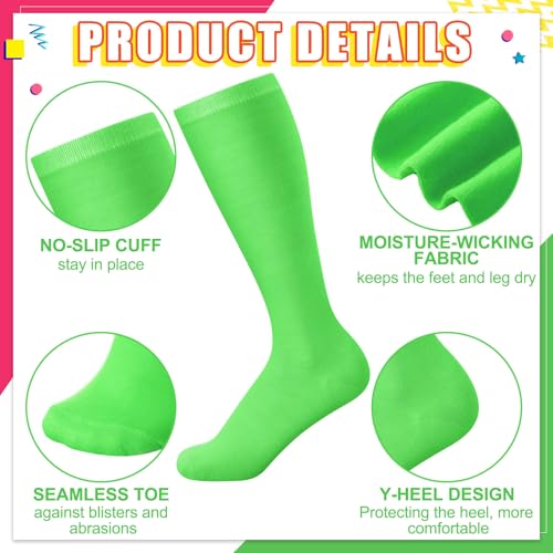 4 Pairs Neon Knee High Socks Solid Color Unisex Long Tube Athletic Knee High Calf Neon Roller Skate Socks for Roller Skating Month Party Outdoor Sports Soccer Training3