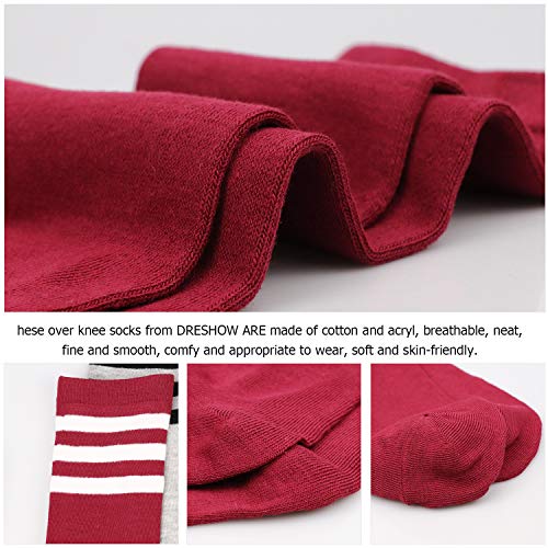 Image of DRESHOW 3 Pairs Thigh High Socks Striped Over Knee Thin Tights Long Stocking Knee High Leg Warmer