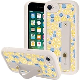 Yomjew Summer Lemon Blueberry Phone Case for iPhone SE 2022/SE 2020/8/7 with Adjustable Finger Hand Wrist Strap Holder Kickstand Silicone Shockproof Protection Funda for iPhone SE 2022/2020 4.7 Inch