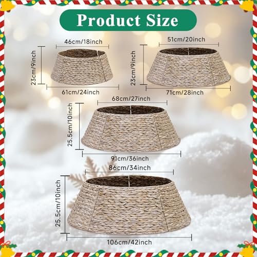 Lanpn Natural Rattan Christmas Tree Collar 61cm, Decorative Wicker Woven Tree Skirt Ring Stand Base Cover Rustic Farmhouse for Small mini Pencil Silm Artificial Trees Xmas Decor (White, 24 inch) by Lanpn - Image 2