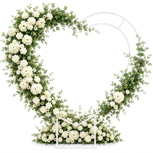 White 6.4ft Heart Arch Stand for Wedding Heart Balloon Arch Stand with Base Heart Shaped Metal Arch Stand Kit Large Size Metal Love Balloon Frame for Proposal Birthday Outdoor/Indoor Weddings