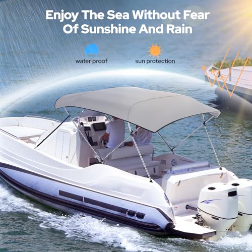 Image of KAKIT Bimini Tops for Boats 1200D (3 Bow 6'L x 46 inch H x 61 inch-66 inch W,Grey)