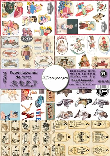 Papel de Arroz Japonés Soft para Decoupage, 15 g/m², Navidad, Set de 8 papeles tamaño A3 PASET016-1