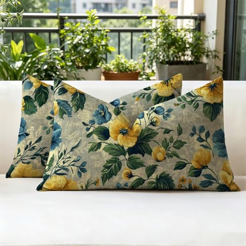 Housse de coussin bleu en lin imperméable 50x70cm avec zip invisible - 3