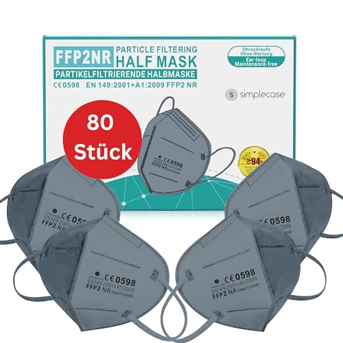 Simplecase - Mascarilla FFP2 (80 unidades, certificado por el organismo oficialmente designado 0598, respirador, máscara de filtro de partículas)