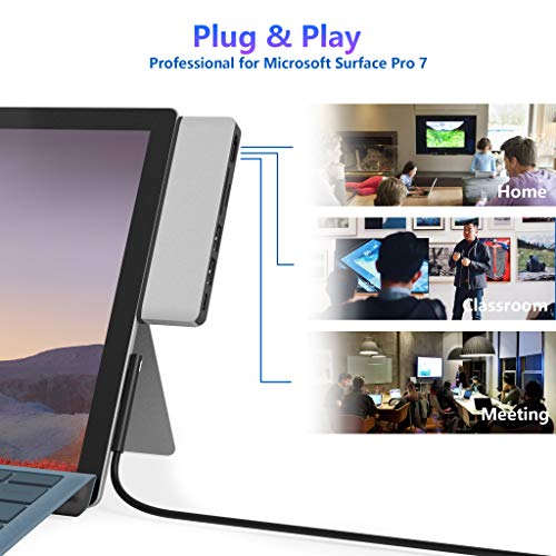 Image of Surface Pro 7 USB C Hub, 6-in-2 Aluminum Surface Pro 2019 Dock with 4K HDMI Adapter+ USB C Audio & Data Transfer Port +2 USB 3.0+SD /TF Card Reader, Converter Combo Adaptor for Microsoft Surface Pro 7